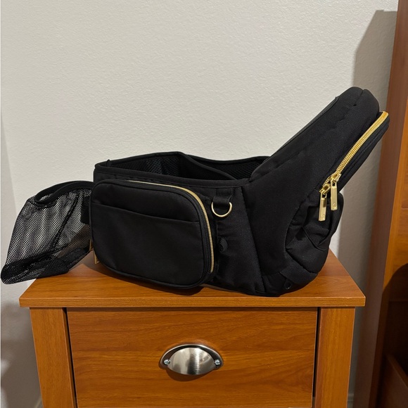 Tushbaby Handbags - Elegant Black Baby Bag with Gold Zippers